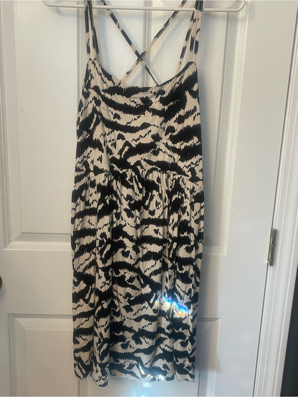 Old Navy Black and Cream Animal-Print Strappy Dress